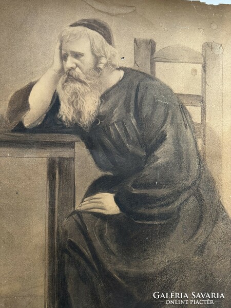 1885 Drawing depicting a gloomy rabbi with Munkácsy mark