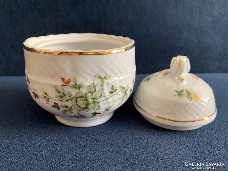 Hollóháza Erika pattern porcelain bonbonier with rose holder is also good as a replacement sugar holder