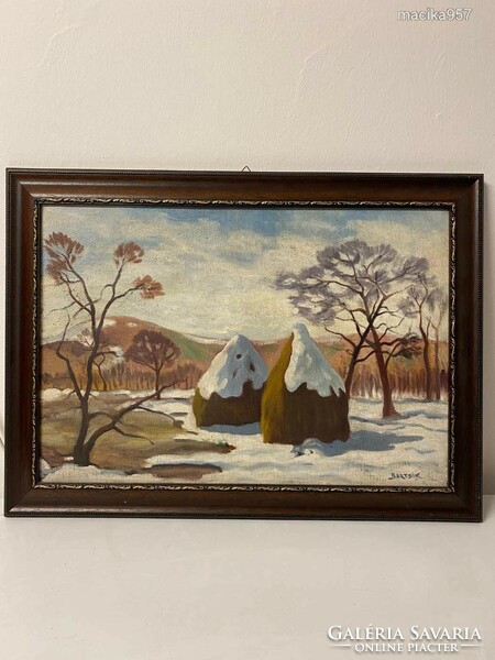 Beautiful painting, snowy haystacks