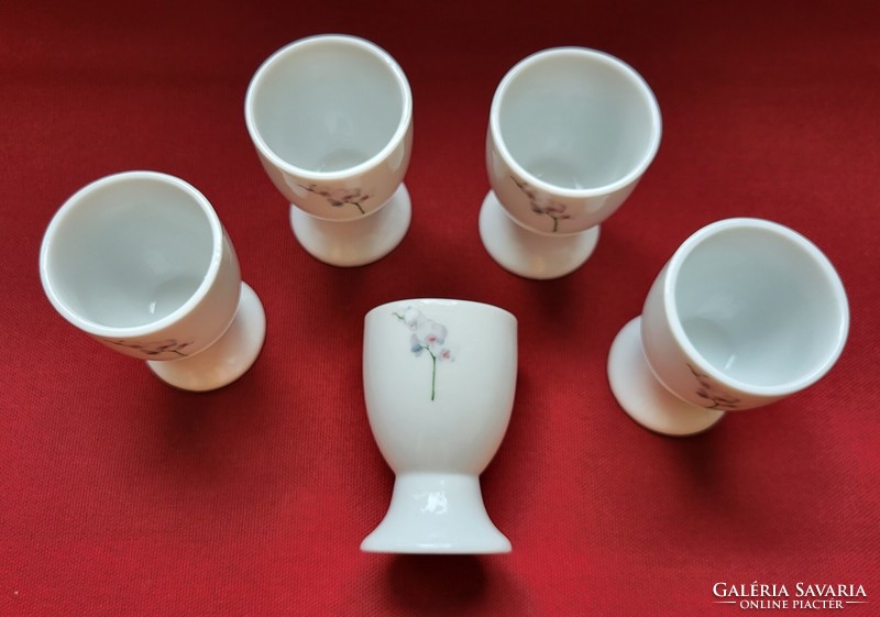 5 white porcelain egg holders with orchid flower pattern