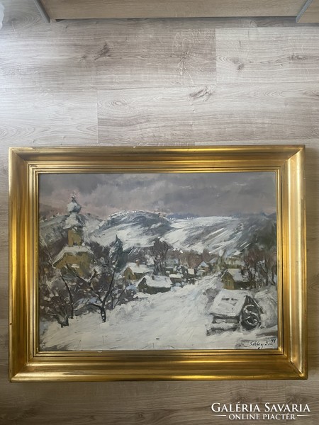 Séday èva: a large winter landscape with a gold frame