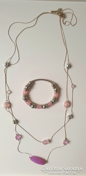 Pink long necklace + 1 bracelet