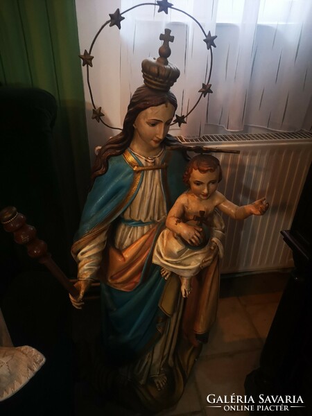 Virgin Mary with baby Jesus, antique statue, 19th century