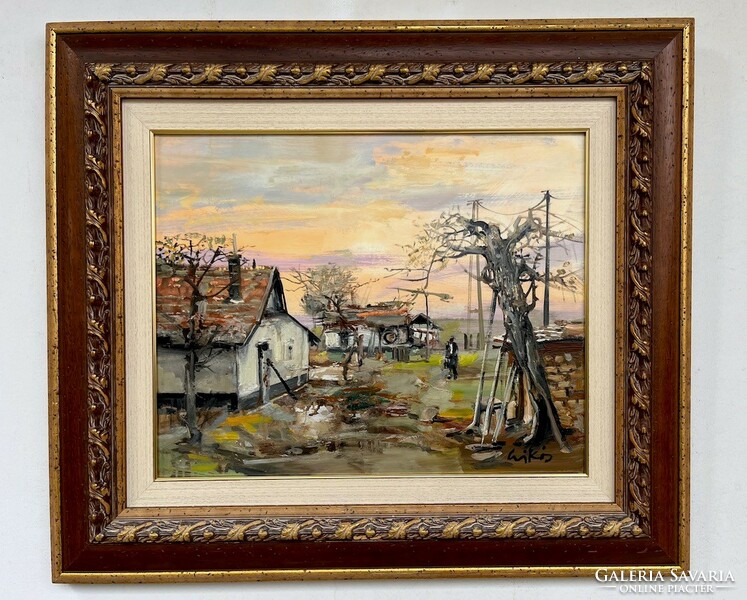 András Csíkós (1947 - 2006) farm yard framed 64x74cm