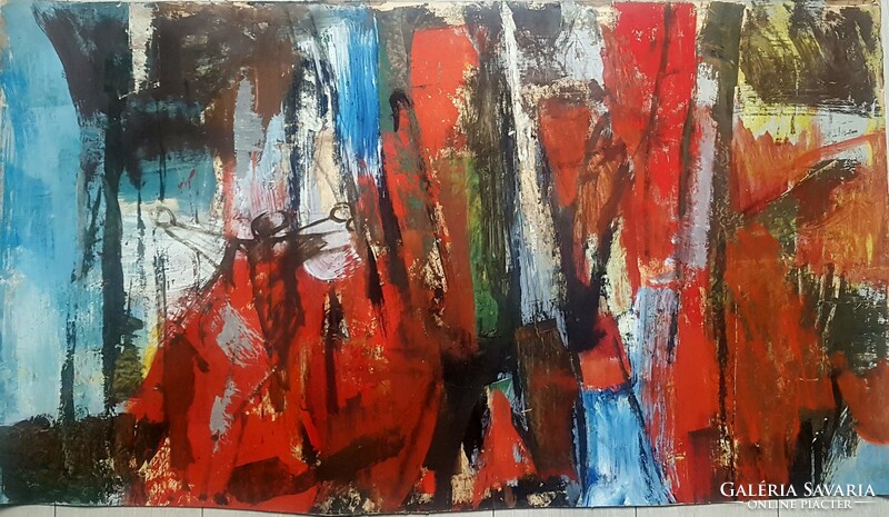 Sarkantyú Simon - Mementó (vörös háttérrel) 88 x 120 cm olaj, papír