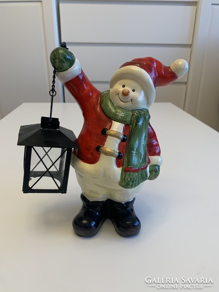 New with tags large 26 cm tall ceramic shiny glazed Christmas snowman Santa figure candle holder