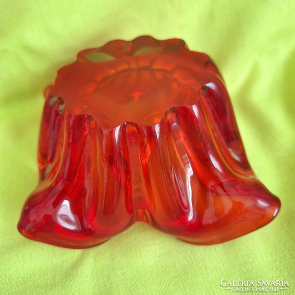 Czech glass bowl, ashtray, red color