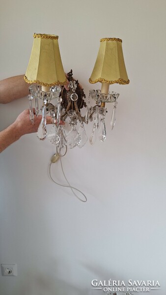 Two-pronged crystal wall arm with polished crystal pendants