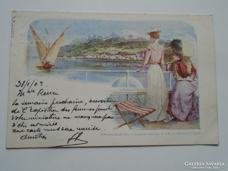 D201718 french alps -evian les bains - 1902 ladies boating on the lake (lac léman) 1902