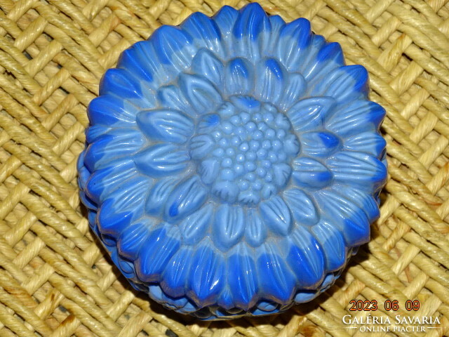 Kurt Schlevogt blue glass sunflower bonbonier jewelry holder