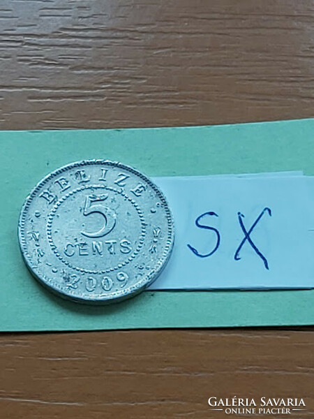 Belize 5 cents 2009 alu. II. Elizabeth sx
