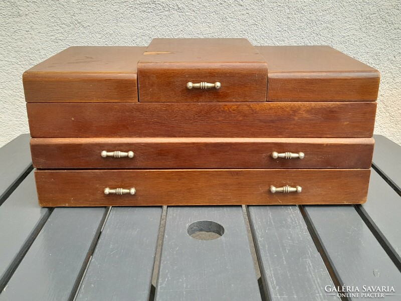 Antique Biedermeier wooden jewelery box with multiple compartments