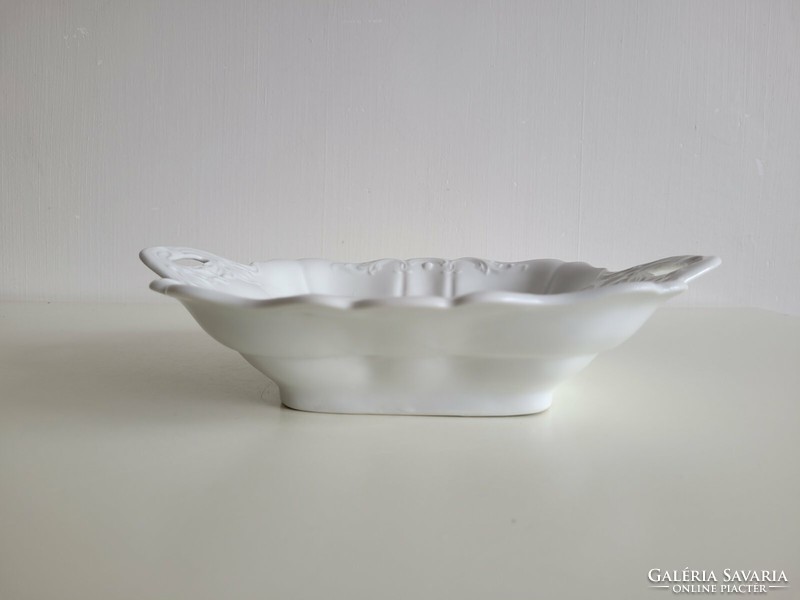 Old white Zsolnay porcelain serving bowl with indigo pattern