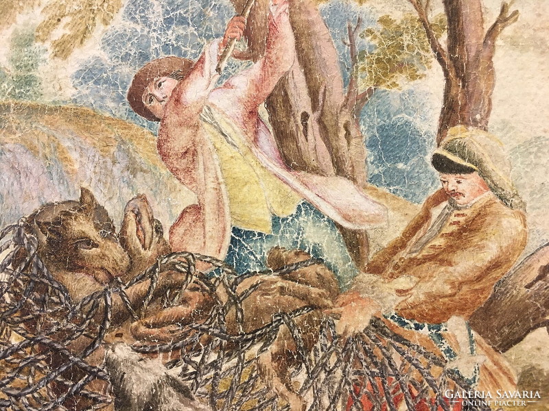 1700-s évekből vadászjelenetes festmény