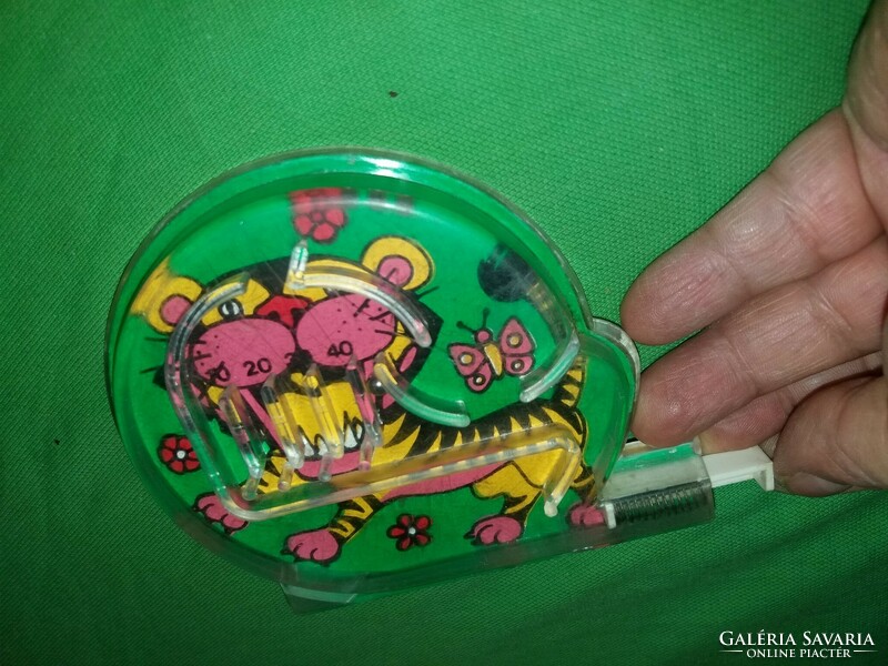 Régi mini kézi ügyességi játék tivoli FLIPPER - TIGER ZOO 14 x 9 cm a képek szerint