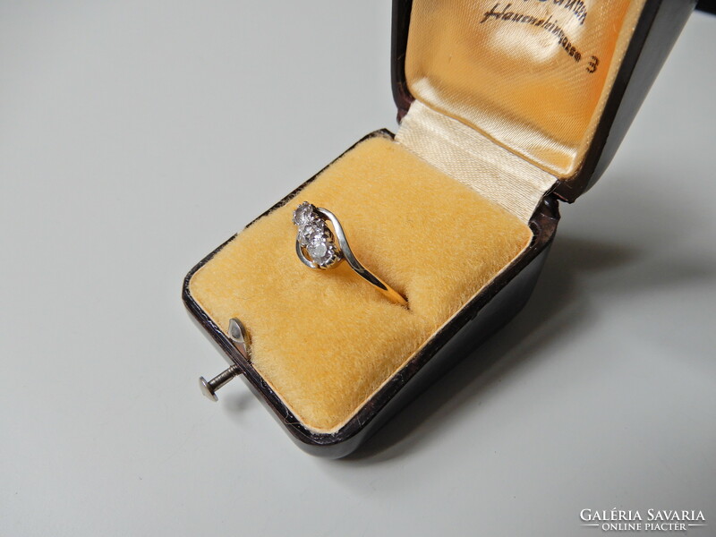 Antik angol Bennell King & Titmus 18 karátos arany és platina? eljegyzési gyűrű gyémántokkal﻿
