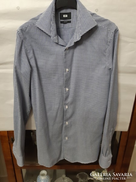 New, we traveler brand, long-sleeved, blue-white, small pattern, cotton material, size 39 women's shirt.