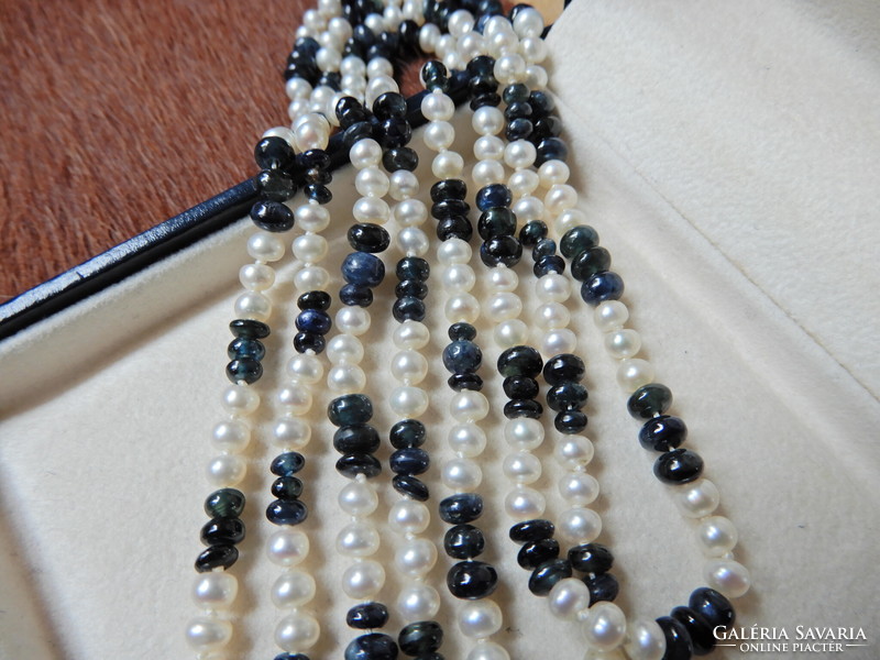 Real tiny freshwater pearl string with sapphire stones﻿