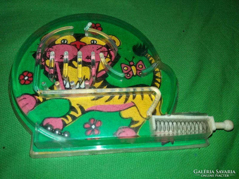 Régi mini kézi ügyességi játék tivoli FLIPPER - TIGER ZOO 14 x 9 cm a képek szerint