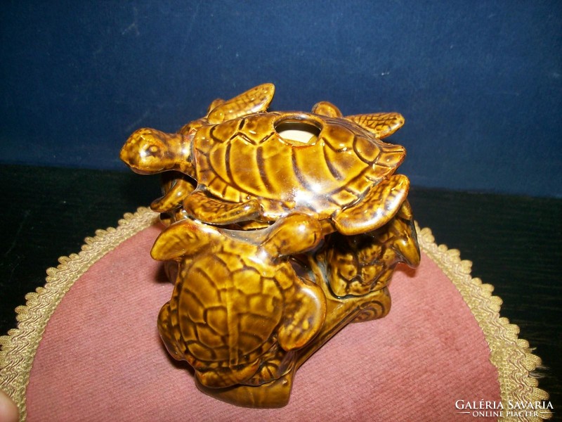 Ceramic tortoise family candlestick