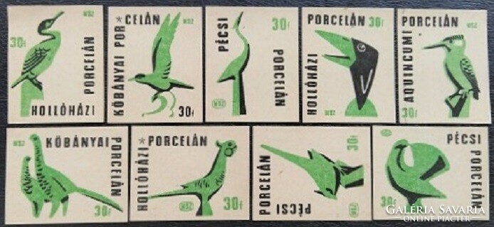 Gy216 / 1963 porcelain match tag full row of 9 pcs
