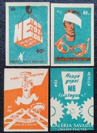 Gy244 / 1961 accident prevention match tag, complete row of 4 pcs