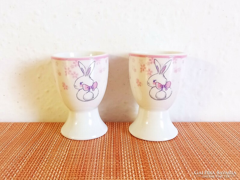 2 Easter egg holders with bunny, rabbit pattern, ceramic egg holder