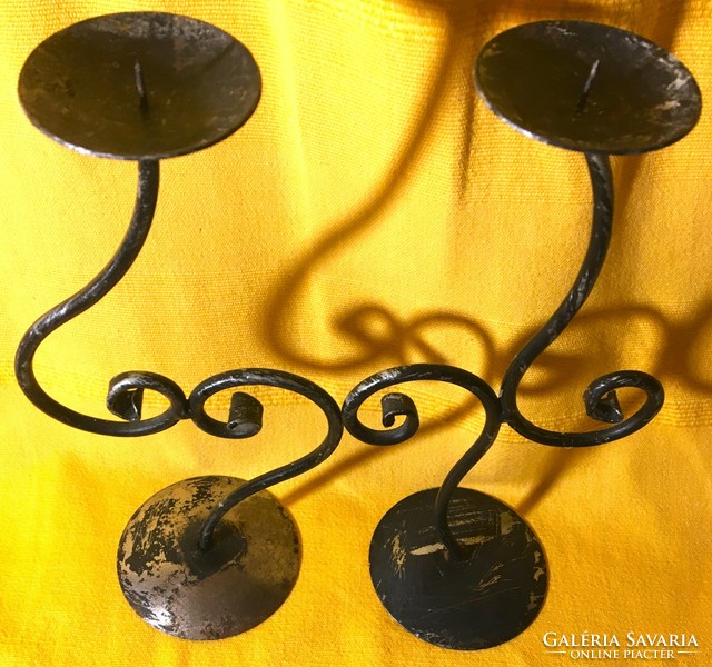 Wrought iron type iron candle holders, a pair of slender curved beautiful pieces for sale together