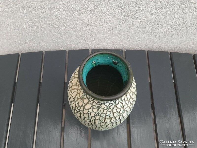 Beautiful cracked ceramic vase by Károly Bán