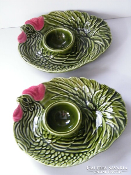 Glazed ceramic hen-shaped egg holder 2 pcs