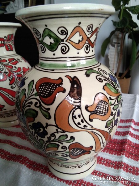 Korondi hand-painted glazed ceramic vases with bird and folk motifs!