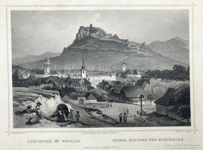 Szepesvár és Váralja (Felvidék) - Ludwig Rohbock jelzett eredeti acélmetszete, 1856