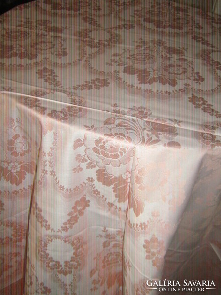 Beautiful peach pink rose pattern huge damask tablecloth new