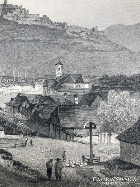 Szepesvár és Váralja (Felvidék) - Ludwig Rohbock jelzett eredeti acélmetszete, 1856