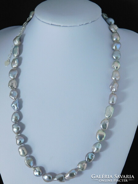 Pearl necklace silver 925 with adjustable clasp, keshi pearls