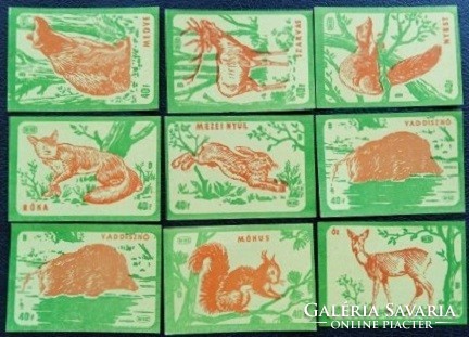 Gy151 / 1959 forest animals match tag complete row of 9 pcs
