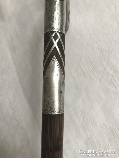 Antique, silver-headed, niello-decorated walking stick from the beginning of the century, walking stick