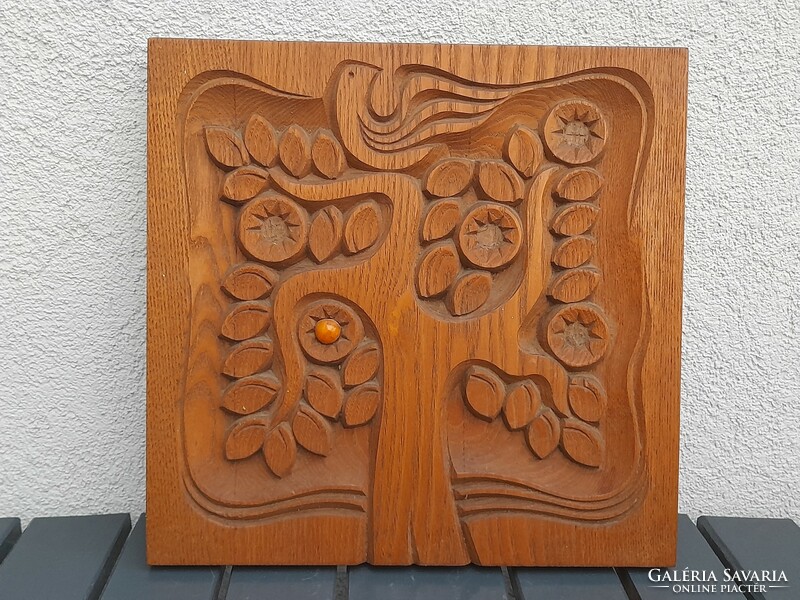 Russian carved tree of life wall picture.