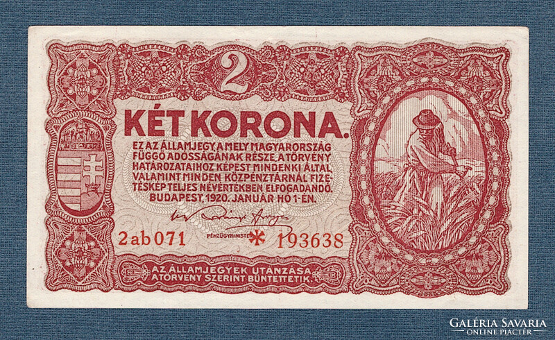 2 Korona 1920 UNC Budapesti Kiadás