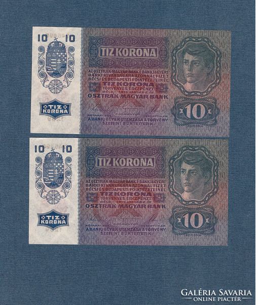 10 Korona 1915 deutschösterreich stamp unc offset printing 2 pairs following serial numbers