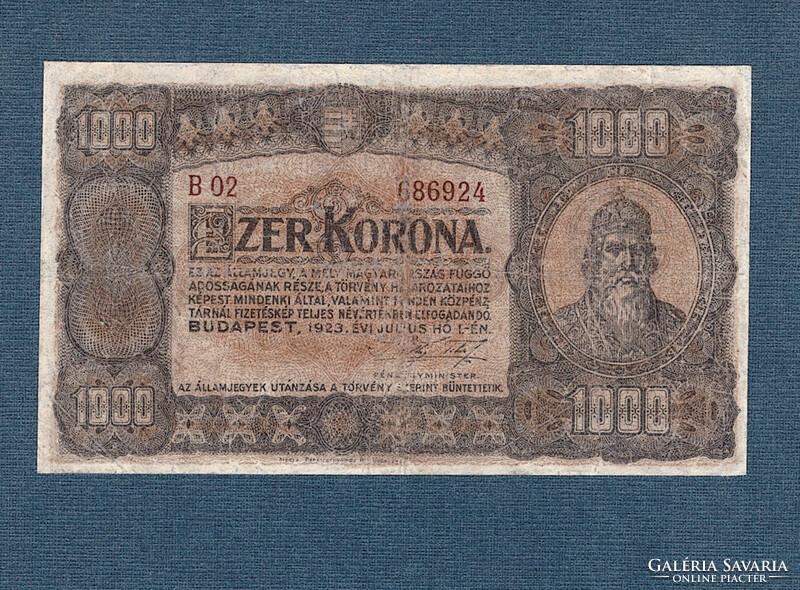 1000 Korona 1923 Hungarian banknote printing house Budapest