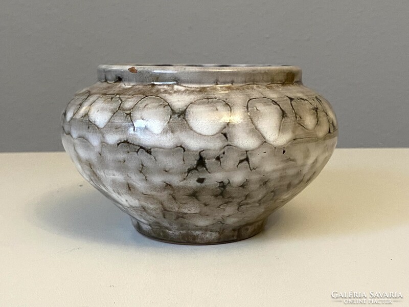 Gray retro ceramic flower pot from Hódmezővásárhely