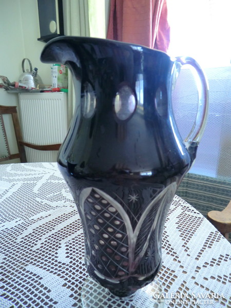 Antique rarity engraved glass crystal jug burgundy size 12/12 cm height 18 cm