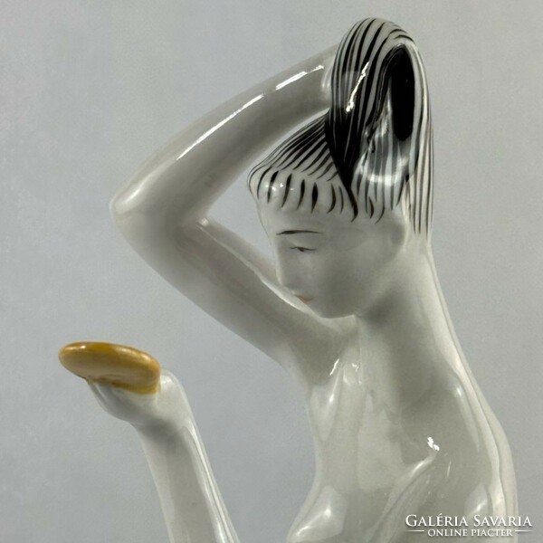 Zsolnay - Janos of Turkey - sculpture of a woman combing her hair - 1960