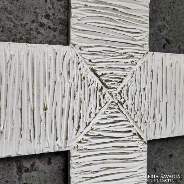 Pilipart, Fehér és pezsgőarany kézműves falra akasztható kereszt, 37x24 cm