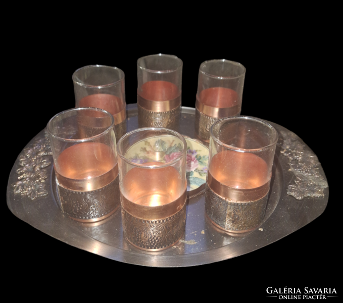 Wine glass set with copper tray and copper glass strip