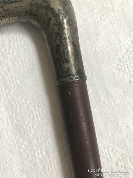 Antique 1908 engraved marked walking stick with silver handle, walking stick