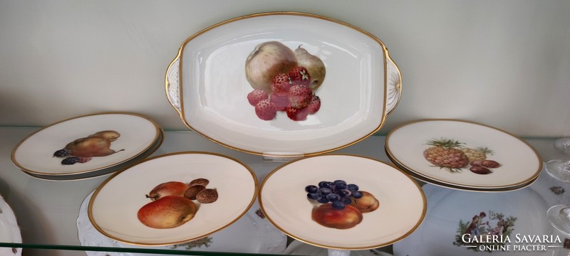 Antik Thomas porcelán, gyümölcs szervírozó készlet tál + 6 tányér