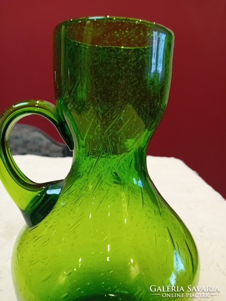 Szakított, zöld,buborékos  üveg váza
