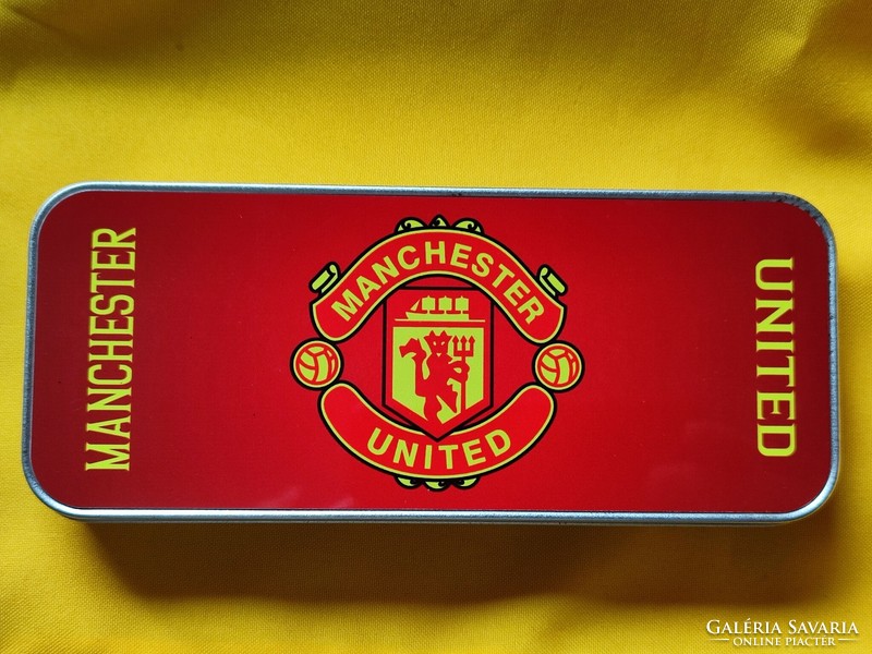 Manchester united silver metal box, storage, pen holder